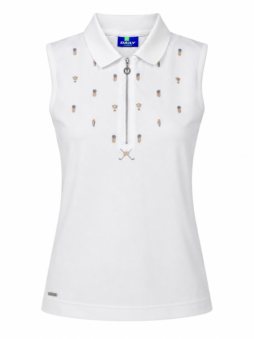 Daily Sports Golf Women Pineapple Pattern White Sleeveless Polo - Size Small